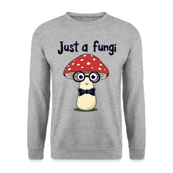 Just a fungi - Lustiger Pilz - Unisex Pullover - Weißgrau meliert - Vorne - Alina (178cm) & Michal (187cm)
