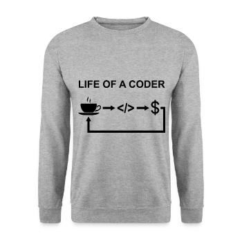 Life Of A Coder Software Developer Programmer Nerd - Unisex Pullover - Weißgrau meliert - Vorne - Alina (178cm) & Michal (187cm)