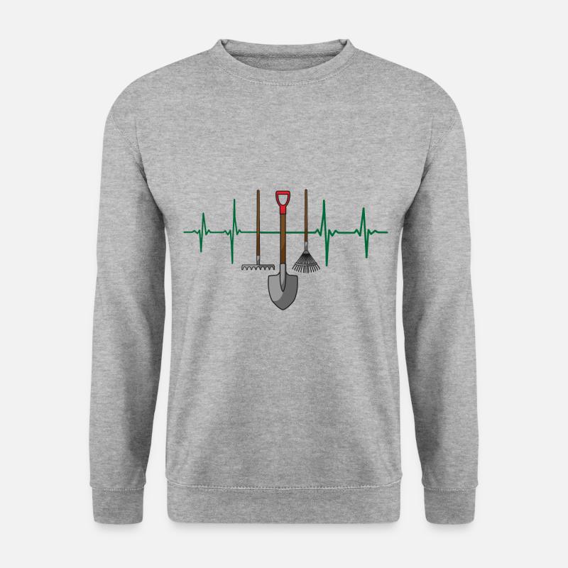 Garten EKG Herzschlag Werkzeug Schaufel Gärtner - Unisex Pullover - Weißgrau meliert