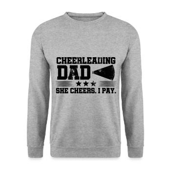 Cheerleading Dad She Cheers I Play Cheerleader Gym - Unisex Pullover - Weißgrau meliert - Vorne - Alina (178cm) & Michal (187cm)