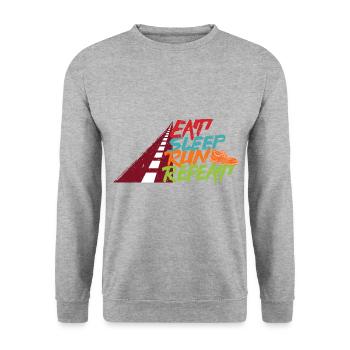 Joggen Eat Spleep Run Repeat Training Sport - Unisex Pullover - Weißgrau meliert - Vorne - Alina (178cm) & Michal (187cm)