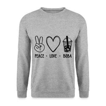Peace Love Boba Graphic Tea Lover Tea Drinker Bubb - Unisex Pullover - Weißgrau meliert - Vorne - Alina (178cm) & Michal (187cm)
