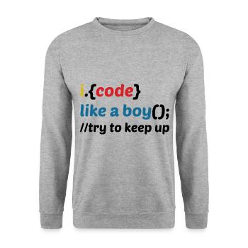 Code Like A Boy Coder Programmer Software Develope - Unisex Pullover - Weißgrau meliert - Vorne - Alina (178cm) & Michal (187cm)