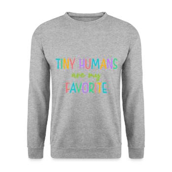 Tiny Humans Are My Favorite Daycare Provider Teach - Unisex Pullover - Weißgrau meliert - Vorne - Alina (178cm) & Michal (187cm)