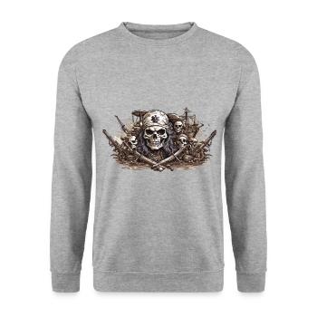 Halloween Piratenflagge Skull Freibeuter Design - Unisex Pullover - Weißgrau meliert - Vorne - Alina (178cm) & Michal (187cm)