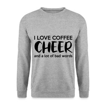 I Love Coffee Cheer And A Lot Of Bad Words Cheerle - Unisex Pullover - Weißgrau meliert - Vorne - Alina (178cm) & Michal (187cm)