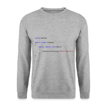 C # .NET Code Hello World Programmer Gift - Sweat-shirt Unisexe - gris chiné - Devant - Alina (178cm) & Michal (187cm)