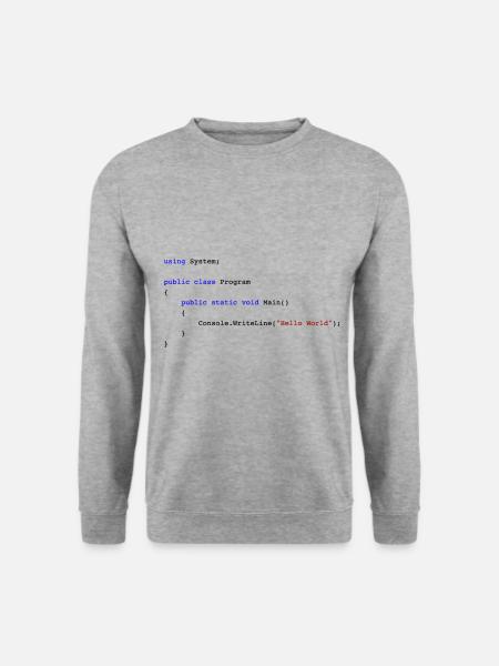 C# .NET Code Hello World Programmierer Geschenk - Unisex Pullover - Weißgrau meliert