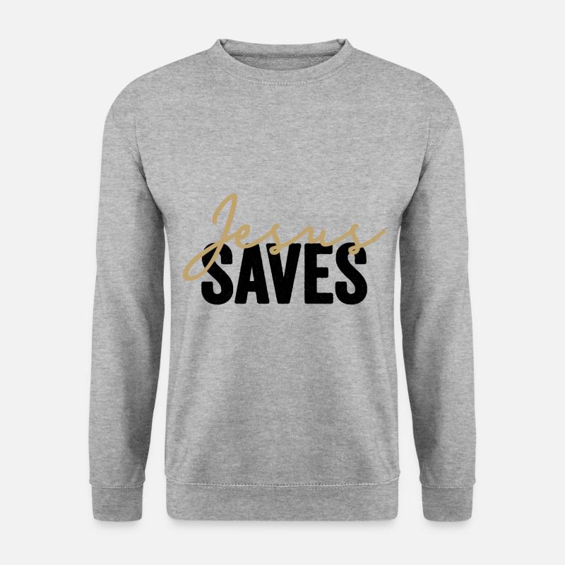 Jesus Saves In Den Farben Gold Und Schwarz - Unisex Pullover - Weißgrau meliert