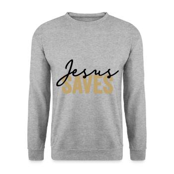 Jesus Saves Dans Les Couleurs Noir Et Or - Sweat-shirt Unisexe - gris chiné - Devant - Alina (178cm) & Michal (187cm)
