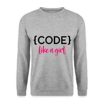 Code Like A Girl Programming Coder Computer Geek D - Unisex Pullover - Weißgrau meliert - Vorne - Alina (178cm) & Michal (187cm)