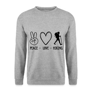 Peace Love Hiking Mountaineering Trekking Outdoor - Unisex Pullover - Weißgrau meliert - Vorne - Alina (178cm) & Michal (187cm)