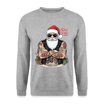 Weihnachten - Rocker-xmas Biker Dad - Santa Claus - Unisex Pullover - Weißgrau meliert - Vorne - Alina (178cm) & Michal (187cm)