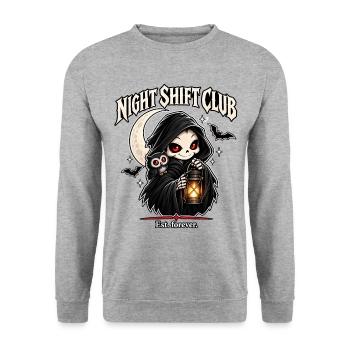 Night Shift Club – Gothic Reaper mit Laterne - Unisex Pullover - Weißgrau meliert - Vorne - Alina (178cm) & Michal (187cm)