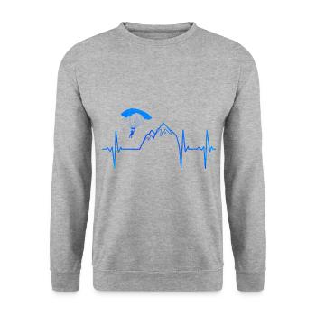 Heartbeat Graphic Paragliding Paraglider Skydiver - Unisex Pullover - Weißgrau meliert - Vorne - Alina (178cm) & Michal (187cm)