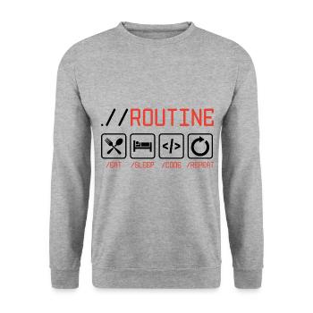 Routine Eat Sleep Code Repeat Software Developer C - Unisex Pullover - Weißgrau meliert - Vorne - Alina (178cm) & Michal (187cm)