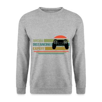 Social Distancing Expert Video Game Player Gaming - Unisex Pullover - Weißgrau meliert - Vorne - Alina (178cm) & Michal (187cm)