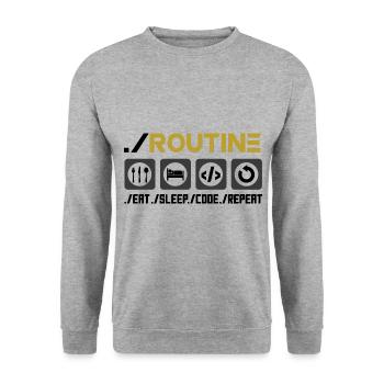 Routine Eat Sleep Code Repeat Software Developer C - Unisex Pullover - Weißgrau meliert - Vorne - Alina (178cm) & Michal (187cm)