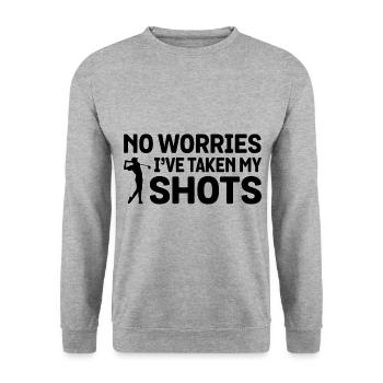 No Worries I've Taken My Shots Golf Golfing Golfer - Unisex Pullover - Weißgrau meliert - Vorne - Alina (178cm) & Michal (187cm)