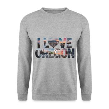 I Love Oregon für Oregon Urlauber - Unisex Pullover - Weißgrau meliert - Vorne - Alina (178cm) & Michal (187cm)