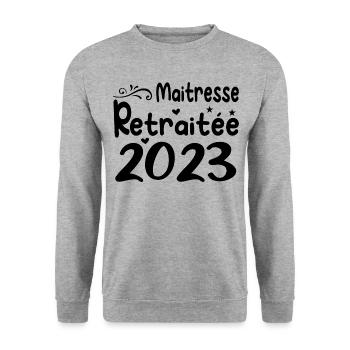 Maitresse retraitée 2023 cadeau maîtresse d'école - Sweat-shirt Unisexe - gris chiné - Devant - Alina (178cm) & Michal (187cm)