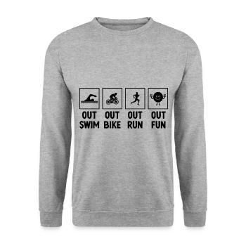 Out Swim Out Bike Out Run Out Fun Triathlon Triath - Unisex Pullover - Weißgrau meliert - Vorne - Alina (178cm) & Michal (187cm)