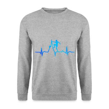 Ecg Heartbeat Graphic Bouldering Mountaineering Bo - Unisex Pullover - Weißgrau meliert - Vorne - Alina (178cm) & Michal (187cm)