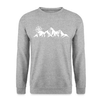 Wandern Trekking Camping Berge Kompass Geschenk - Unisex Pullover - Weißgrau meliert - Vorne - Alina (178cm) & Michal (187cm)