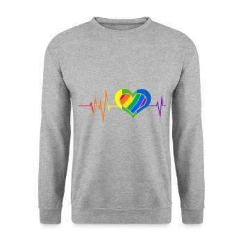 Pride Heart Lgbtq Bisexual Rainbow Love Transgende - Unisex Pullover - Weißgrau meliert - Vorne - Alina (178cm) & Michal (187cm)