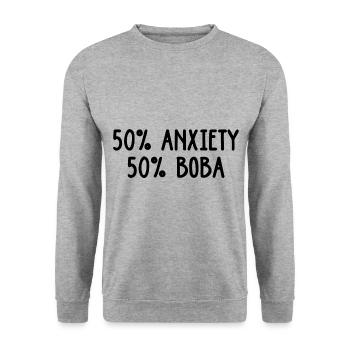 50% Anxiety 50% Boba Tea Lover Tea Drinker Cup Bre - Unisex Pullover - Weißgrau meliert - Vorne - Alina (178cm) & Michal (187cm)