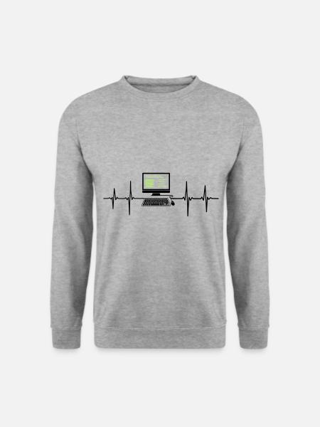 Computer EKG Herzschlag Programmierer PC Nerd - Unisex Pullover - Weißgrau meliert