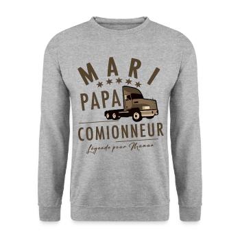 Mari papa camionneur légende pour maman - Sweat-shirt Unisexe - gris chiné - Devant - Alina (178cm) & Michal (187cm)