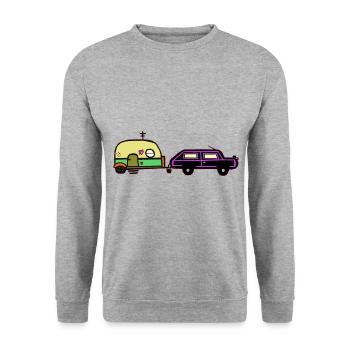 Ferien Reise Camping Wohnwagen Wohnmobil Auto - Unisex Pullover - Weißgrau meliert - Vorne - Alina (178cm) & Michal (187cm)