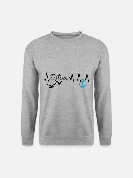 Ostsee Herzschlag Anker Möwe Küste Urlaub Strand M - Unisex Pullover - Weißgrau meliert