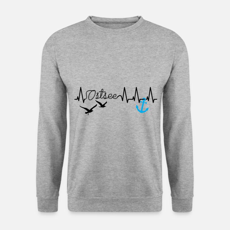 Ostsee Herzschlag Anker Möwe Küste Urlaub Strand M - Unisex Pullover - Weißgrau meliert