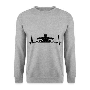 Schwimmer Herzschlag EKG Wassersport Schwimmen Wet - Unisex Pullover - Weißgrau meliert - Vorne - Alina (178cm) & Michal (187cm)
