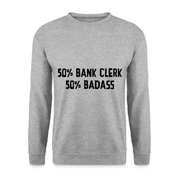 50% Bank Clerk 50% Badass Finance Bookkeeper Cashi - Unisex Pullover - Weißgrau meliert - Vorne - Alina (178cm) & Michal (187cm)