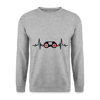 ECG Heartbeat Video Game Player Gaming Gamer Nerd - Unisex Pullover - Weißgrau meliert - Vorne - Alina (178cm) & Michal (187cm)