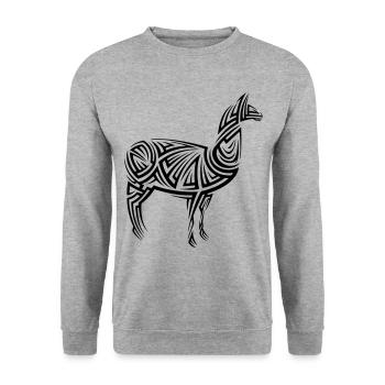 Alpaka Tribal Tattoo - Unisex Pullover - Weißgrau meliert - Vorne - Alina (178cm) & Michal (187cm)