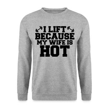 Ich hebe, weil meiner Frau heiß ist - Unisex Pullover - Weißgrau meliert - Vorne - Alina (178cm) & Michal (187cm)