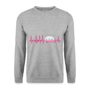 Camperin EKG Herzschlag Camping Wohnwagen - Unisex Pullover - Weißgrau meliert - Vorne - Alina (178cm) & Michal (187cm)