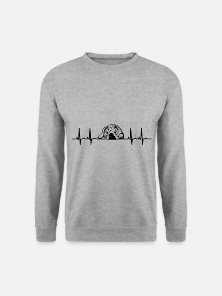 Bulldogge Herzschlaglinie Englische Bulldogge EKG - Unisex Pullover - Weißgrau meliert