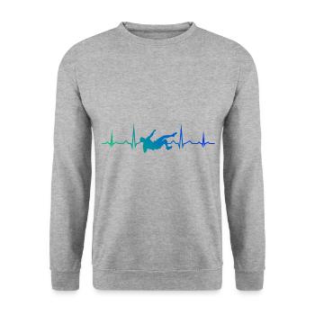Boulder Kletterer Bouldern Klettern Herren - Unisex Pullover - Weißgrau meliert - Vorne - Alina (178cm) & Michal (187cm)