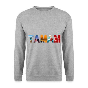 Tamam Turquie - Sweat-shirt Unisexe - gris chiné - Devant - Alina (178cm) & Michal (187cm)
