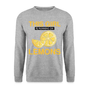 Lemon Design Lemonades Stand Boss Vente de citron - Sweat-shirt Unisexe - gris chiné - Devant - Alina (178cm) & Michal (187cm)