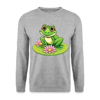 Adorable grenouille verte sur un nénuphar - Sweat-shirt Unisexe - gris chiné - Devant - Alina (178cm) & Michal (187cm)