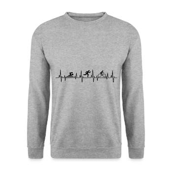 Heartbeat Triathlon Course Vélo Natation Triathlète Triat - Sweat-shirt Unisexe - gris chiné - Devant - Alina (178cm) & Michal (187cm)
