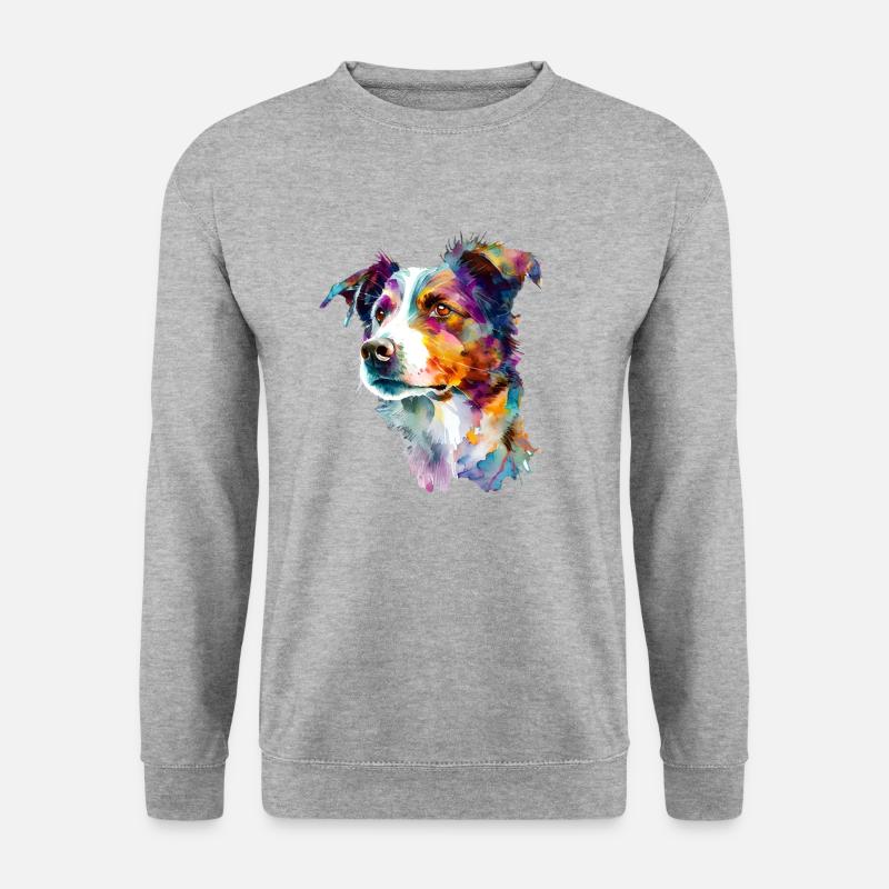 Buntes Aquarell eines Border Collie Hundes - Unisex Pullover - Weißgrau meliert