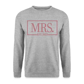 Mme Est. 2023 Fiançailles Mariage Douche nuptiale - Sweat-shirt Unisexe - gris chiné - Devant - Alina (178cm) & Michal (187cm)
