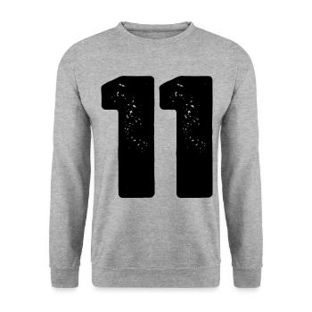 11 Zahl Trikot - Unisex Pullover - Weißgrau meliert - Vorne - Alina (178cm) & Michal (187cm)